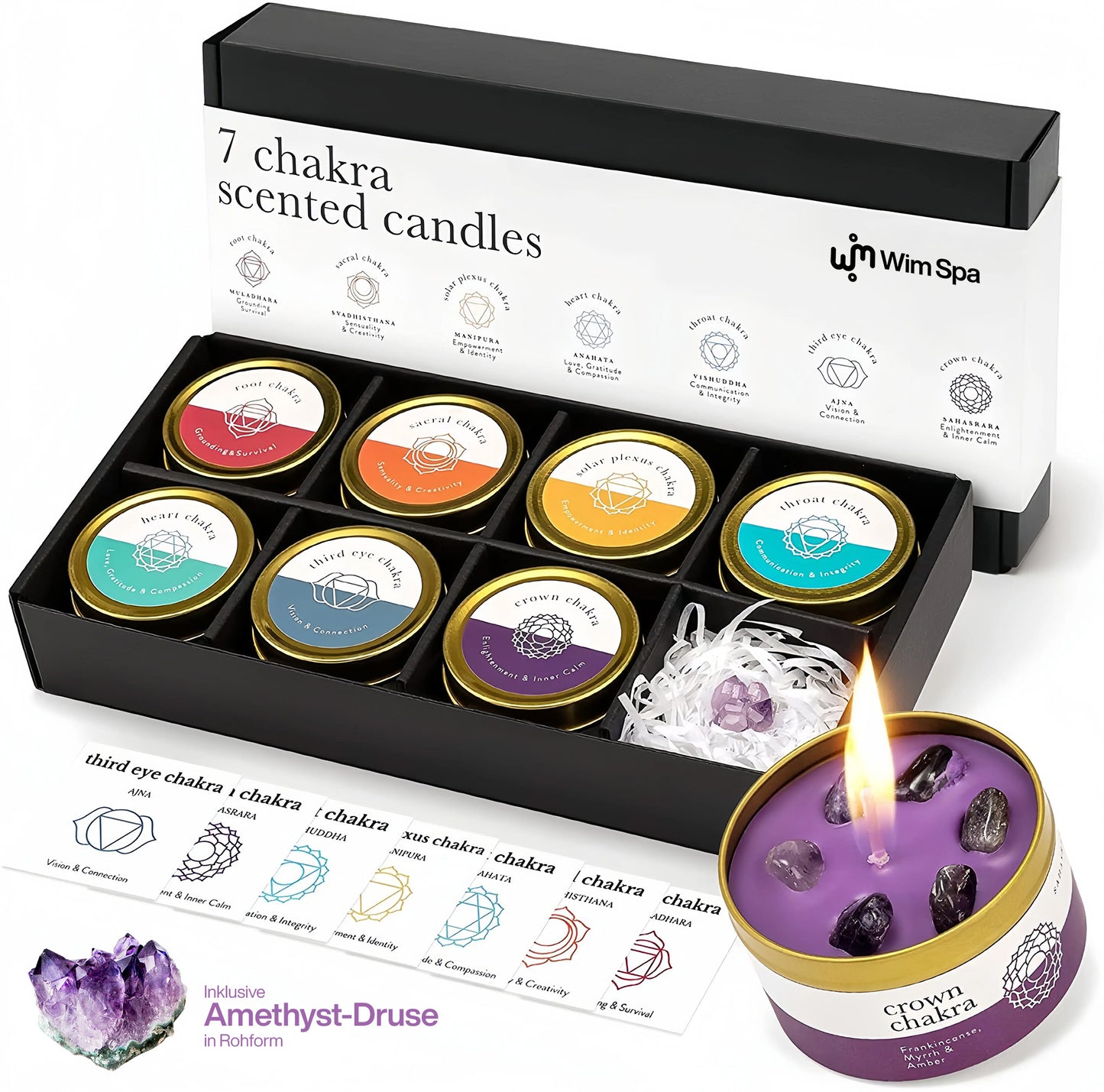 7 Chakra Scented Candle Set with Crystals