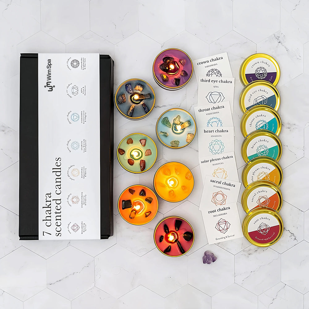 7 Chakra Scented Candle Set with Crystals