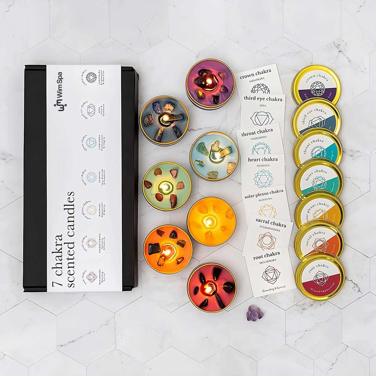 7 Chakra Scented Candle Set with Crystals